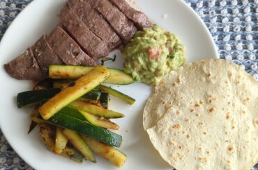 Arrachera, Calabaza y guacamole....yummmmm