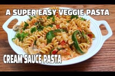 Cream Garlic Tomato Sauce Pasta | Mushroom Bell Pepper Pasta | Easy Pasta Recipes