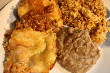 Made my version of enchiladas last night (layered like lasagna) with beans and rice.