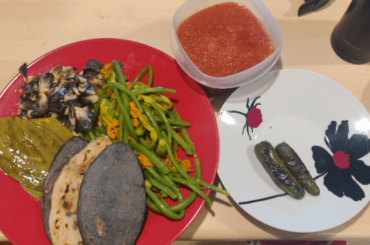 Tlacoyos, nopales, flor de calabaza y huitlacoche.