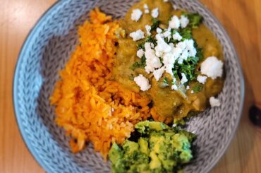 Thanks for the help yesterday. My attempt to create something newish turned out great! Roasted Green Chile & Pistachio Mole over Pork (garnished with roasted pumpkin seeds, cilantro, and queso fresco) with Tomato Saffron Rice and Guacamole.