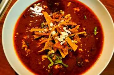 Tortilla Soup. Chicken, hand pressed tortilla chips, herbs... made with Ancho, Chipotle & Guajillo.