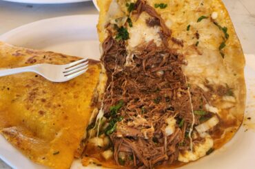 Big Quesabirria from Tacos Javier in Playas De Tijuana (fork for scale)