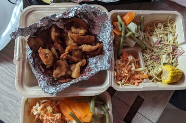 Tried out a new roadside mariscos stand tonight. Mojarra frita y camarones empanizados. Not the best Mojarra we've had, but the camarones was so good.