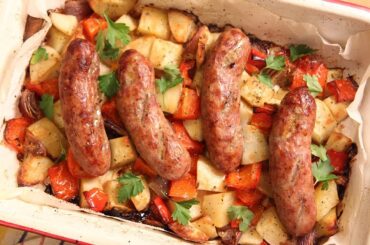 Sausage Peppers Onions & Potato Bake - Laura in the Kitchen Ep 185