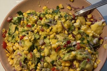 Made a mango, corn and avocado salsa for jerk chicken