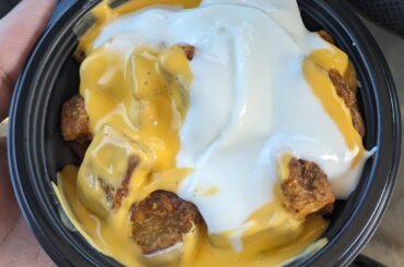 My Fiesta Potatoes were absolutely swimming in nacho cheese sauce.