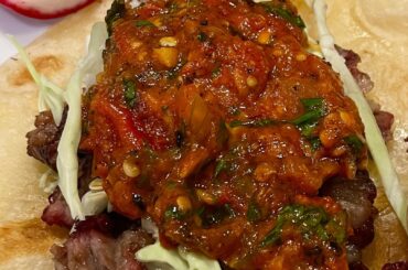 Bone marrow salsa over mesquite-grilled ribeye