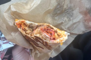 Grilled cheese burrito with shredded beef