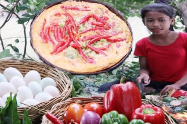 WOW! 100 HOT CHILI, BELL PEPPER WITH EGG RECIPE FOR DINNER, SURVIVAL COOKING IN FOREST