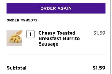 Some guy named Mike somehow logged into my account and used one of my free rewards for a breakfast burrito lmao