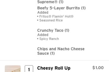 My goto order, $7.49 for 3 main items and chips+Ldrink