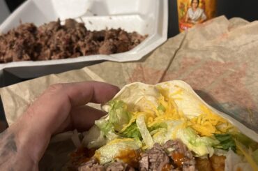 cheat code: spicy potato soft taco, add chopped brisket from the food truck
