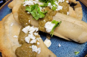 Huitlacoche quesedilla and potato and huitlacoche taquitos