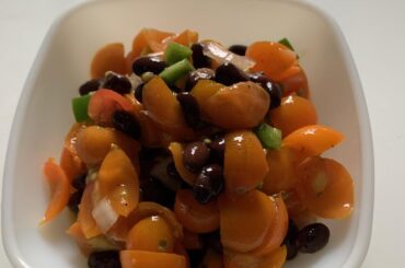 Fresh salsa with sun gold cherry tomatoes and black beans