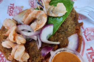 Shrimp/Milanesa taco @ Tito's in Playas De Tijuana. Incredible.