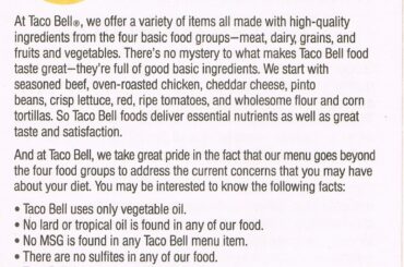 Some excerpts from the 1992 nutritional booklet from Taco Bell