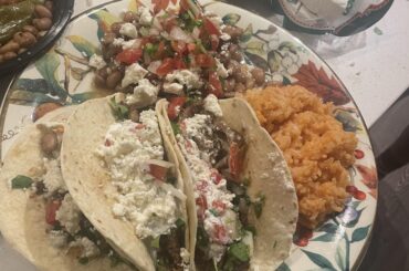 Carne asada, pintos and red rice