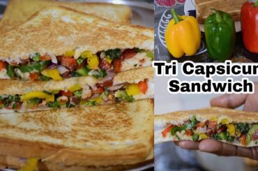 How to Make Tri Capsicum Sandwich | Bell Pepper Sandwich Recipe