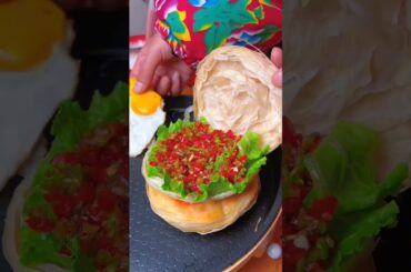 Chinese Burger Fried eggs with chili foam