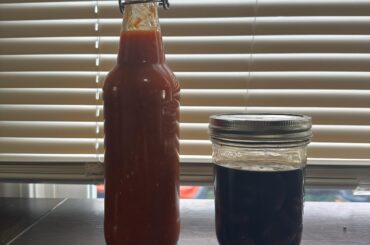 Donut peaches and habanero hot sauce with garlic fermented in honey.