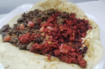 Montado de chorizo y bisteck