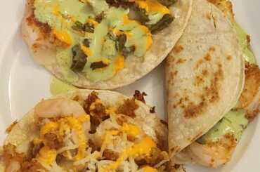 Fusion idea: quesadillas with nopalitos and shrimp katsu