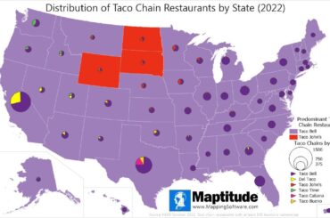 Happy National Taco Day! U.S. Taco Chain Restaurants; https://caliper.com/featured-maps/maptitude-taco-chain-map.html #Maptitude #NationalTacoDay #Tacos #Taquerias #Map #October4th #October4