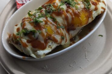 Leftover cheesy bean and rice burrito...