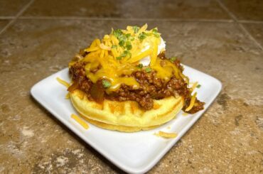 Delicious CHILI and CORNBREAD Waffles