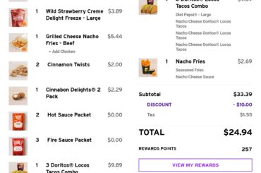 My 30% off order from the taco pass challange. Feast Night.