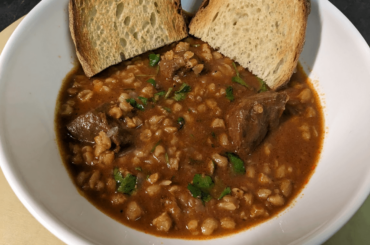 My first pozole! Recipe from NYT/Tanis using a mixture of dried chiles (ancho, guajillo, cascabel, de arbol) and maize trillado (more affordable). Also strained the pureed chiles (friend's abuelita said so). Had it with some homemade bread and it was *super* delicious!
