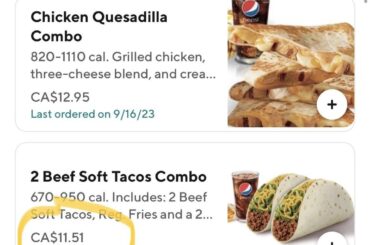 Taco Bell Price Difference (2017 to 2023)