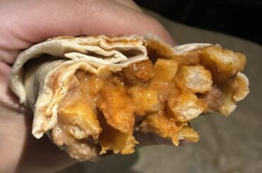 Bean Burrito: add fries, extra cheese, and extra red sauce