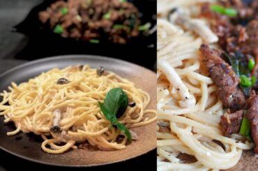 Black Pepper Beef & Creamy Mushroom Spaghetti | easy dinner recipes