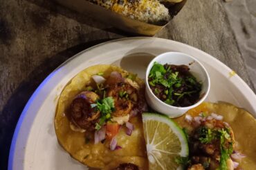 Camaron Tacos and Elotes