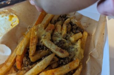 I got the grilled cheese nacho fries. I think that mine look good.
