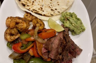 Steak and shrimp fajitas. <swipe>