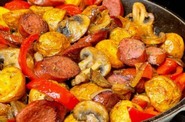 Smoked Sausage Skillet with Potato, Mushroom, Onion, Bell Pepper Recipe