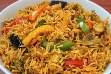 Mushroom Pepper Rice | Mushroom Capsicum Rice Recipe | Mushroom Rice | Quick Lunch Recipe