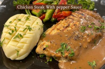 Chicken Steak With Black Pepper Sauce Recipe | Chicken Steak With Demi Glace | Cuisine by us