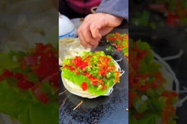 Chinese Burger Stir-fried red peppers on slate