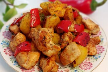 Fried potatoes with chicken and peppers in one pan! easy and very tasty!