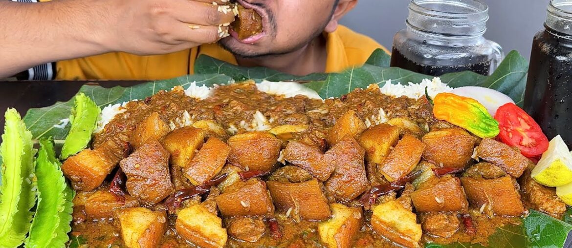 EATING & RECIPE: RED CHILLI PORK CURRY WITH RICE | KING CHILLI,LEMON | PORK RIBS MEAT MUKBANG | PORK