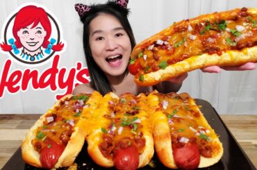 Wendy's Giant 9" Chili Cheese Dogs! Wendy's Canned Chili Cheese Hot Dogs Recipe - Mukbang w/ ASMR