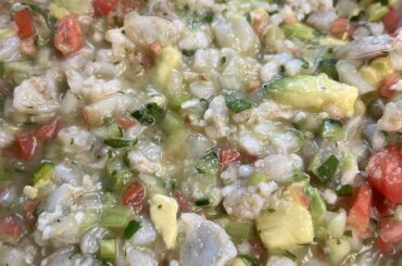 Ceviche Camaron still grey after marinating overnight.