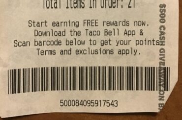 Here’s a receipt barcode for whoever wants the points.