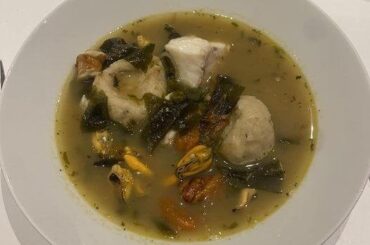 Caldo de pescado with chochoyotes