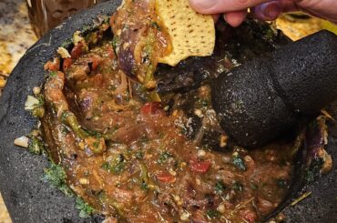 Charred salsa molcajete