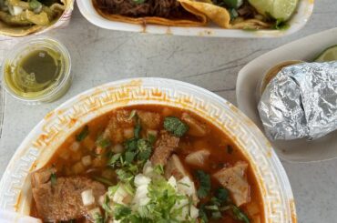Menudo, birria tacos, chicharron taco